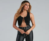 Keeping Knit Spicy Lace-Up Sweater Top