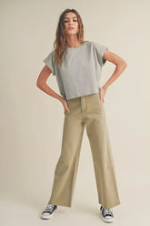 STRAIGHT WIDE LEG DENIM PANTS