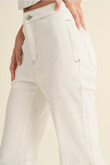 STRETCHED COTTON DENIM LOOK PANTS