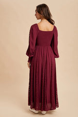 LACE INSET SMOCKED MAXI DRESS