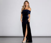 Christen Velvet Off The Shoulder Formal Dress