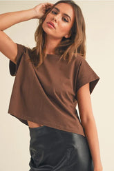 ROUND NECK CUFFED SLEEVE TOP