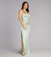 Jamie Lace-Up Satin Formal Column Dress