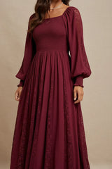 LACE INSET SMOCKED MAXI DRESS