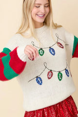SEQUINED EMBROIDERED HOLLY JOLLY SWEATER
