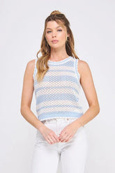 STRIPED CROCHET SCALLOP EDGES KNIT TANK TOP