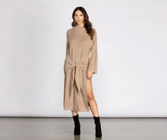 Knit Mini Tie-Waist Sweater Dress
