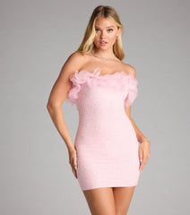 Linda Strapless Ruffle Beaded Mini Dress