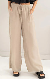 HIGH RISE LINEN BLEND WIDE LEG PANTS