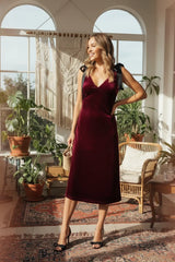 LOST + WANDER ADORNED VIRTUE VELVET HOLIDAY ROMANTIC MIDI DRESS