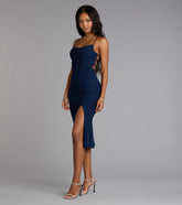 Sparkly Allure Glitter Knit Lace-Up Midi Dress