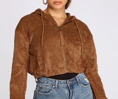 Downtown Doll Cropped Corduroy Bomber Jacket