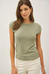 RIBBED CAP SLEEVE T SHIRT