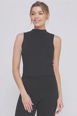 SOFT LUREX GAUGE SLEEVELESS MOCK NECK TOP