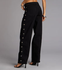 Ring It In Grommet Wide-Leg Denim Jeans