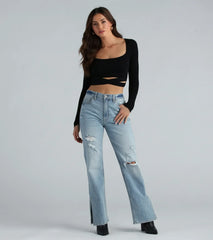 Give Me Looks Scoop Neck Wrap Tie Sweater Top