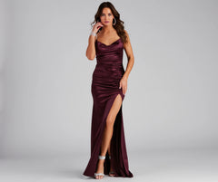 Juliana High Slit Satin Dress