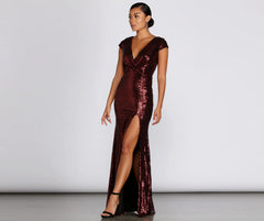 Darby Sequin Cap Sleeve Gown