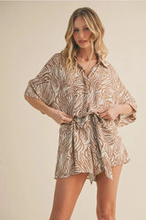 ZEBRA OVERSIZED SHIRT COLLAR ROMPER