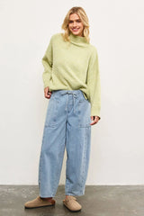 TIED FRONT SIDE SEAM DETAIL BANDED BACK DENIM BALLOON PANTS