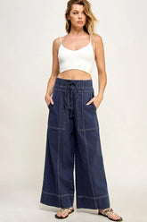 TWILL PULL ON WIDE LEG PANTS