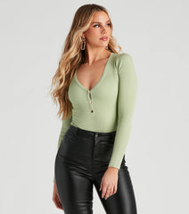 Oh Snap Button Henley Bodysuit