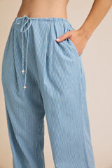 DRAW STRING WAIST STRIPE CHAMBRAY PANTS