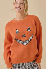PUMPKIN FACE PATCHWORK SWEATER