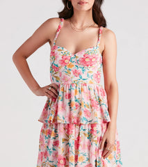 Sheryl Formal Floral Chiffon Ruffle Dress