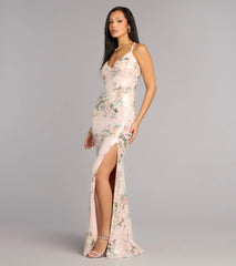 Kelsey Sequin Floral Slit Formal Dress