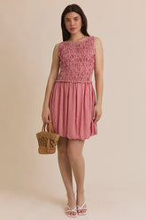 PLAID SMOCKED SLEEVELESS MINI DRESS