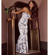 Exceptional Guest Strapless Lace-Up Floral Maxi Dress