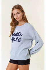 HELLO FALL LETTER EMBROIDERED SWEATER