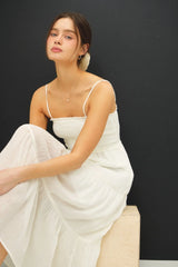 SHEER SMOCKED BODICE MIDI DRESS