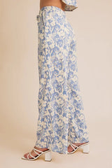 WAIST ELASTIC FRONT SELF TIE FLORAL PANTS