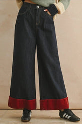WIDE LEG WITH CONTRASTED CUFFED PANTS