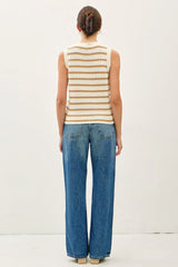 CHUNKY KNIT STRIPED SWEATER TANK WITH CONTRAST ACCENTS