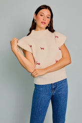 MOCK NECK POWER SHOULDER 'HO HO HO' SWEATER TOP
