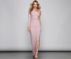 Haley One-Shoulder Glitter Knit Formal Dress
