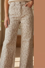FLORAL PRINT STRETCHED WIDE LEG PANTS