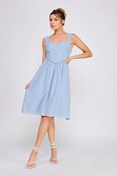 LACE DETAILS WASH TEXTURED WOVEN FITTED DRESS