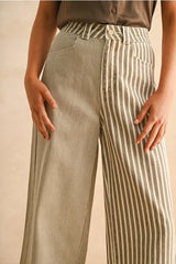 STRIPE FABRIC MIXED PANTS
