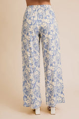 WAIST ELASTIC FRONT SELF TIE FLORAL PANTS