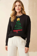 SPARKLE CHRISTMAS TREE PATCH SOLID SWEATER