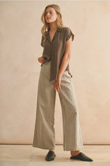 STRIPE FABRIC MIXED PANTS