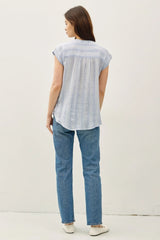 STRIPED MANDARIN COLLAR LINEN SHIRT
