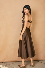 DULL SATIN LACE TRIM SLIP MIDI DRESS