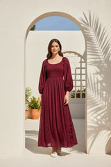 LACE INSET SMOCKED MAXI DRESS