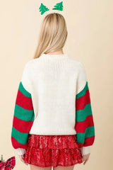 SEQUINED EMBROIDERED HOLLY JOLLY SWEATER
