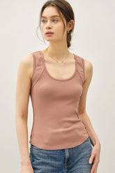 RIBBED SCOOP NECK RAW SEAM TANK TOP